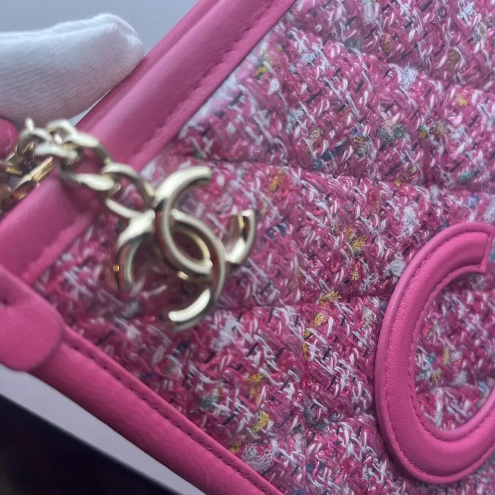 CHANEL Pink Tweed Large Logo Zip Pouch Clutch - Picture 12 of 14